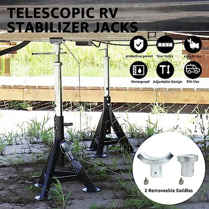 BESTOOL RV Supports Stabilizer Jacks, Travel Trailer Stabilizer Jacks Camper Jack Stands from 17.3" to 30.3" 5Ton /12000 lbs Capacity - color: Black-Dual head RV stabilizer jacks/2PC