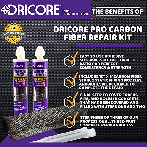 DRICORE PRO Concrete Repair Carbon Fiber Reinforcement Kit (Step Three) | Use Reinforcing Strip With Adhesive To Seal Vertical Indoor and Outdoor Cracks in Home Wall Basement Building Office Workplace