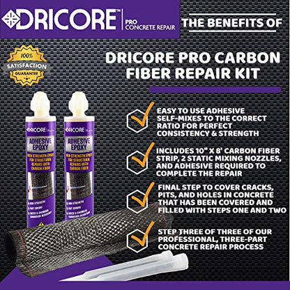 DRICORE PRO Concrete Repair Carbon Fiber Reinforcement Kit (Step Three) | Use Reinforcing Strip With Adhesive To Seal Vertical Indoor and Outdoor Cracks in Home Wall Basement Building Office Workplace