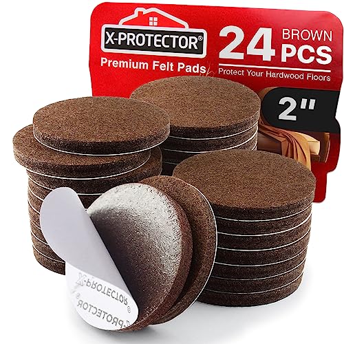 X-Protector Felt Furniture Pads - 24 Pcs 2" Round - Chair & Floor Protectors - For Hardwood Floors - Protect Your Floors! (Brown) - size: 2" 24 Brown, Round
