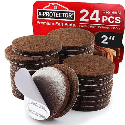 X-Protector Felt Furniture Pads - 24 Pcs 2" Round - Chair & Floor Protectors - For Hardwood Floors - Protect Your Floors! (Brown) - size: 2" 24 Brown, Round