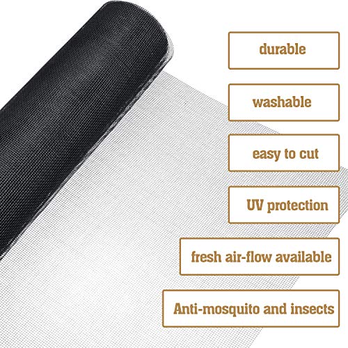 5 Pieces Window Screens Repair Kit, 2 Pieces 59 x 106 Inches Window Screens with Rolling Tool, Screen Retainer Spline, Window Groove Cleaning Brush for Windows Doors Patio Replacement