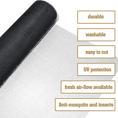 5 Pieces Window Screens Repair Kit, 2 Pieces 59 x 106 Inches Window Screens with Rolling Tool, Screen Retainer Spline, Window Groove Cleaning Brush for Windows Doors Patio Replacement