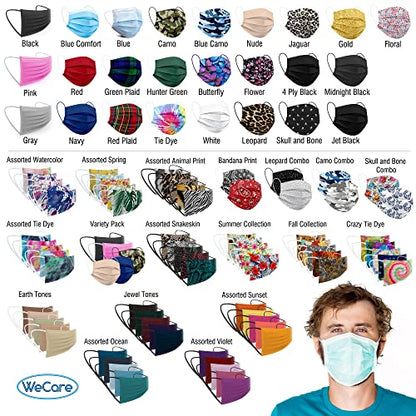 WECARE Disposable Face Mask Individually Wrapped - 50 Pack, Printed Masks - 3 Ply - color: Jet Black