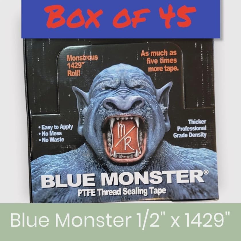Blue Monster Teflon Tape 1/2 Wide 1,429" Long - Case of 45 Rolls