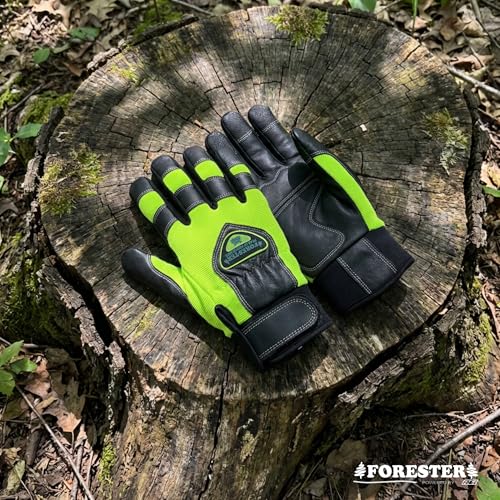 FORESTER Hi-Vis Chainsaw Gloves | Anti-Vibration Leather Safety Gloves for Chainsaw Work, Logging & Tree Cutting | Cut-Resistant Protection - size: XX-Large