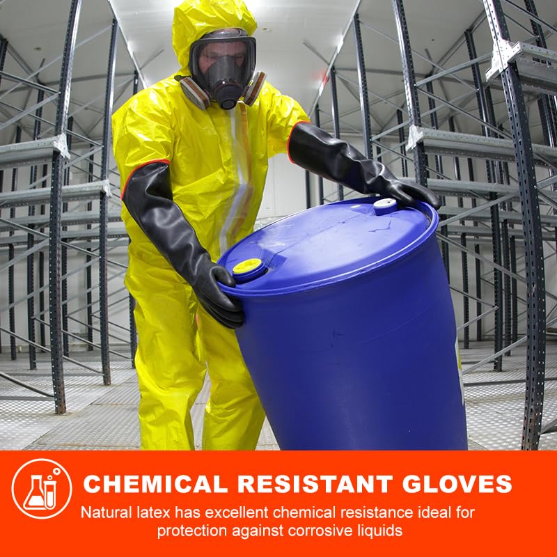 North Tower Heavy-Duty Latex Chemical Resistant Gloves - Reusable Long Rubber Dishwashing Gloves with Forearm Protection for Men - Waterproof, Industrial Safety Gear,18“，1 Pair - size: 18“