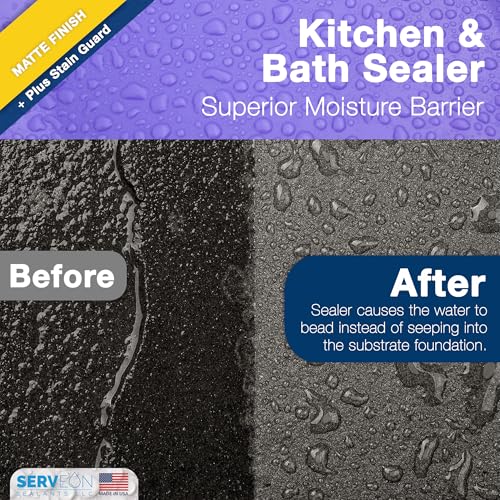 Serveon Sealants Kitchen & Bathroom Sealer Plus Stain Guard (Matte Finish - 1 Quart, 32 Ounce) Commercial Grade Tile Grout Waterproof Sealant - Granite Countertop Natural Stone Shower Floors H2900C