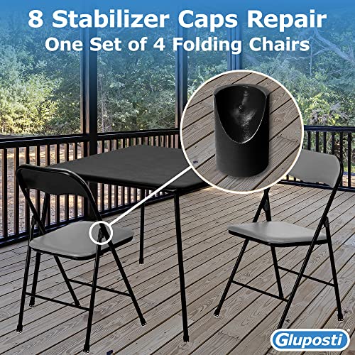 8 Black Folding Chair V-Tip Stabilizer Caps, 7/8 Inch ID - Heavy Duty Nylon End Caps, Non-Marring Round Top of Leg Protectors, Compatible Replacement Stability Plugs for Metal & Padded Folding Chairs