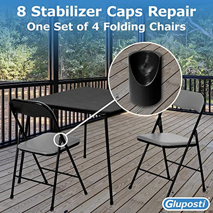 8 Black Folding Chair V-Tip Stabilizer Caps, 7/8 Inch ID - Heavy Duty Nylon End Caps, Non-Marring Round Top of Leg Protectors, Compatible Replacement Stability Plugs for Metal & Padded Folding Chairs