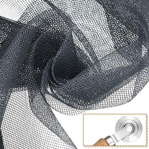 5 Pieces Window Screens Repair Kit, 2 Pieces 59 x 106 Inches Window Screens with Rolling Tool, Screen Retainer Spline, Window Groove Cleaning Brush for Windows Doors Patio Replacement