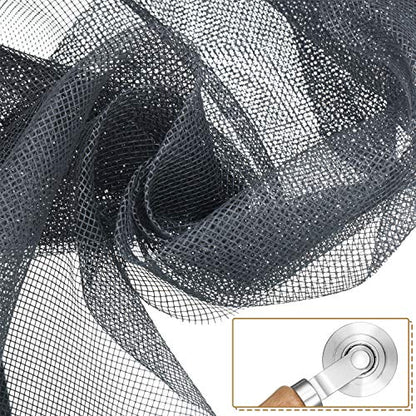 5 Pieces Window Screens Repair Kit, 2 Pieces 59 x 106 Inches Window Screens with Rolling Tool, Screen Retainer Spline, Window Groove Cleaning Brush for Windows Doors Patio Replacement