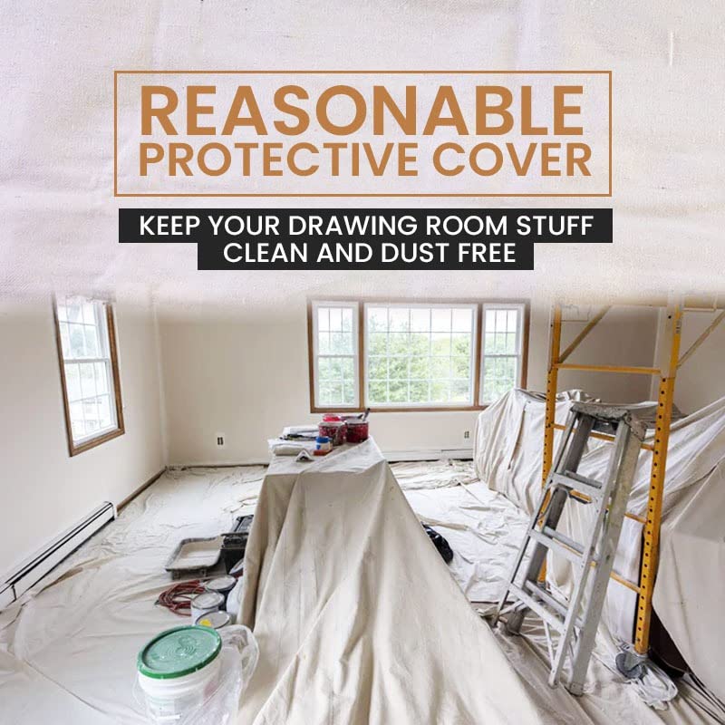 ZUPERIA Canvas Drop Cloth for Painting (Size 4' x 15' Feet Pack of 4) Painters Drop Cloth for Painting, Furniture & Floor Protection All Purpose Thick Canvas tarp with Double Stitched Edges - size: 4' x 15' Feet
