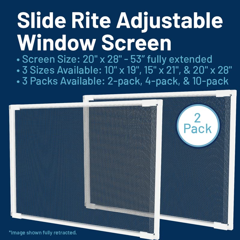 Adjustable & Expandable Window Screen 28" x 20" (2-Pack) Pre-Framed Window Screen expands up to 53" - size: 28" - 53" x 20" (2-pack)