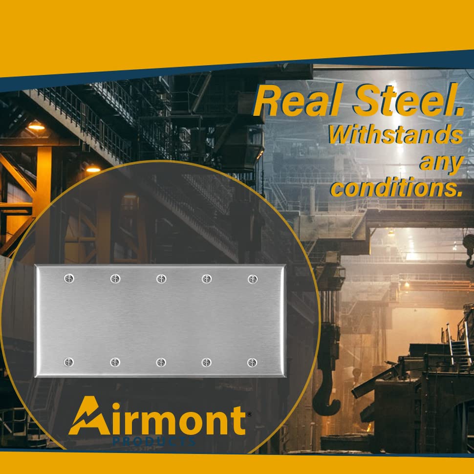 Stainless Steel Blank Wall Plate, 5 Gang Standard Size 4.50'' x 10'' Corrosion and Heat Resistant, Unbreakable Metal, Silver, Cover Unused Electrical Sockets or Switch Holes - size: 5 Gang