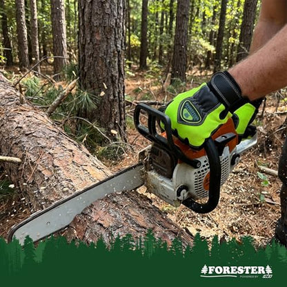 FORESTER Hi-Vis Chainsaw Gloves | Anti-Vibration Leather Safety Gloves for Chainsaw Work, Logging & Tree Cutting | Cut-Resistant Protection - size: Medium (Pack of 1)
