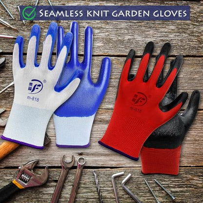 48 Pairs Work Gloves Bulk, Nitrile Coated Gardening Gloves with Grip, Breathable Safety Gloves for Men & Women, Mechanic, Warehouse, Yard Work (24 Blue, 24 Red)