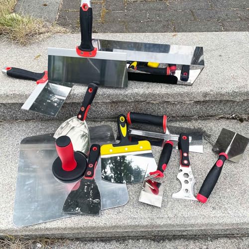 Drywall Hand Tool Set, Putty Knife Set with Mud Pan, Aluminum Hawk, Finishing Trowel, Painter Scraper, Inside & Outside Drywall Corner Trowel, Hand Tools for Scraping Wallpaper and Drywall - size: Drywall Knife Set, 11pcs