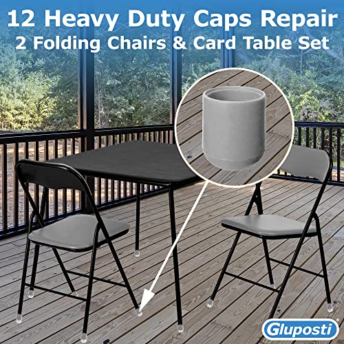 Folding Chair Leg Caps Gray 7/8 Inch (12 Pack) - Heavy Duty Nylon Chair End Caps, Non-Marring Round Hardwood Floor Protectors, Compatible Replacement Plugs for Metal and Padded Folding Chairs Tips