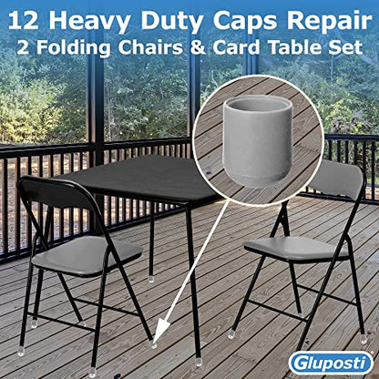 Folding Chair Leg Caps Gray 7/8 Inch (12 Pack) - Heavy Duty Nylon Chair End Caps, Non-Marring Round Hardwood Floor Protectors, Compatible Replacement Plugs for Metal and Padded Folding Chairs Tips