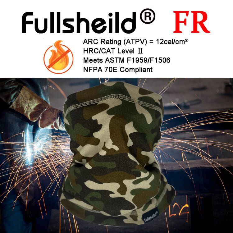 Fullsheild FR Flame Resistant Face Mask Full Cover Neck Gaiter Snood for Welding Hunting Army Military Working - color: Black and Camouflage-2pcs