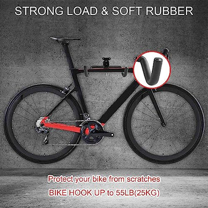 Bike Hanger Wall Mount, 2 Pack Heavy Duty Steel Bike Racks Storage Garage Adjustable Bicycle Hooks for Mountain Hybrid Road Bikes - color: Black 2 Pack