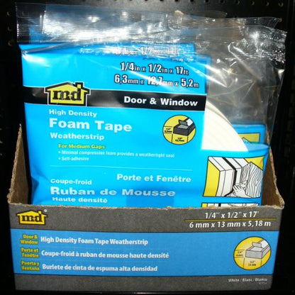 M-D Building Products 02758 1/4 in. x 1/2 in. x 17 ft. White Foam Window Seal for Medium Gaps