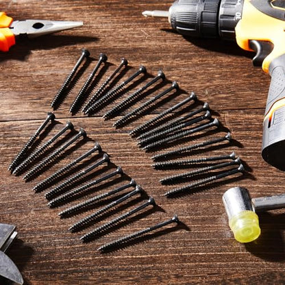 Hicarer 48 Pcs Oil Rubbed Bronze Wood Screws 9 x 3 Inch Black Extra Long Security Door Cabinet DIY Projects Hinge Screws, Flat Head, Anti Corrosion