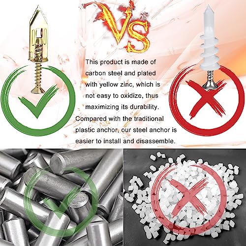 160Pcs Self Drilling Drywall Anchors with Screws Kit,80 Sheetrock Anchors & 80 Zinc Expansion Screws,No Drill Needed Wall Anchors with Screws,Hold Up to 66lbs for Picture Frame,Shelves - size: 0.47x1.18 inch-160PCS