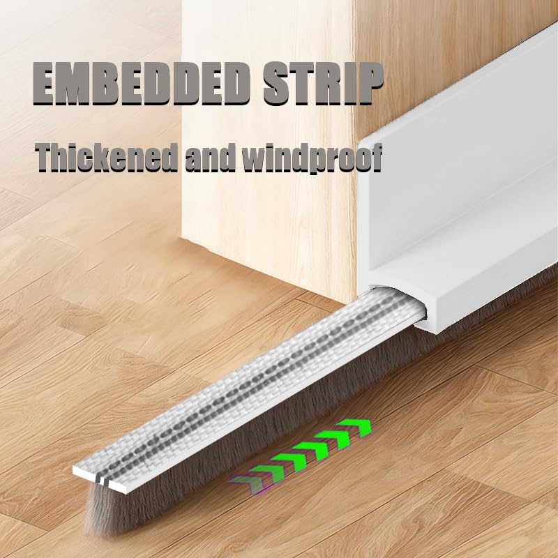 Door Draft Stopper with Brush Reduce Noise, 39" Rubber Door Sweep Breeze Blocker, Adjustable Under Door Draft Stoppers, Soundproofing for Doors, Door Seal - White