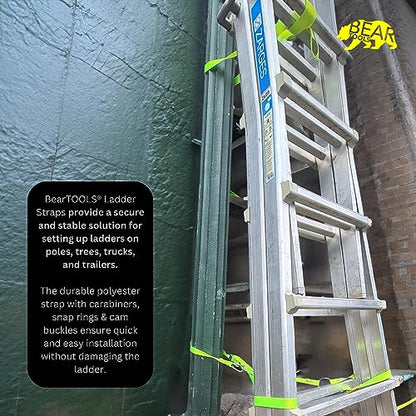 BearTOOLS 6 Meter Hi-Vis Ladder Strap C/W Cam Lock - Ladder Straps for Safety - Cam Lock Connector, Stabiliser for Work Ladders - Avoid Slips & Accidents When Working At Height - size: One size