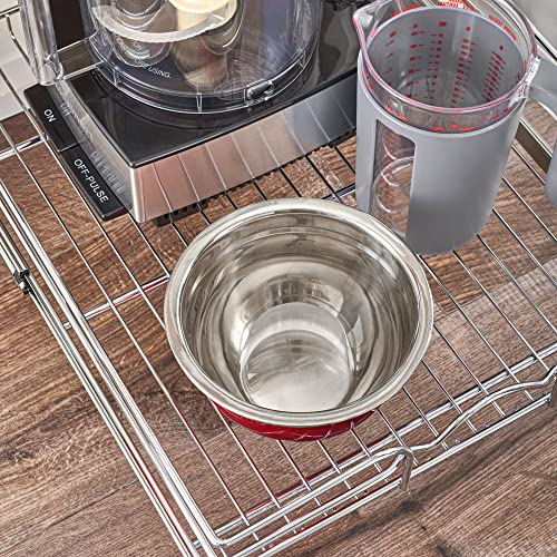 Rev-A-Shelf Kitchen Cabinet Wire Pullout Shelf and Drawer Organizer Pantry Storage with Basket and Mounting Hardware, 15 x 22 In, 5WB1-1522CR-1 - size: 15" W X 22"d, style: Single Tier