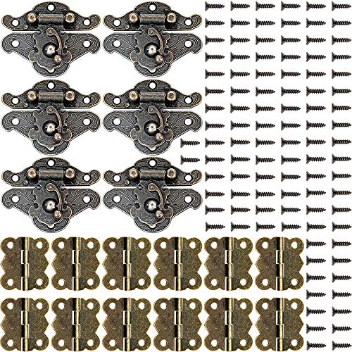 Jewelry Box Hardware 6 Pieces Retro Design Decorative Cabinet Lock - Antique Box Hinge Buckle Wooden Box Latch Decorative Hasp Latch Buckle with 12 Vintage Bronze Engraved Designs Hinge and 100 Screws - color: K5_1