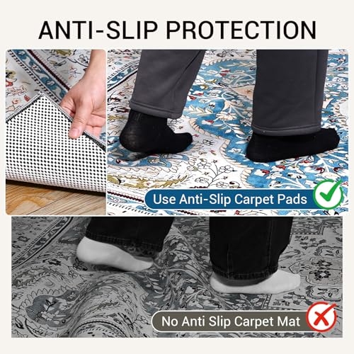 Non Slip Rug Pad Gripper for Hardwood Floors, 4x6 FT Anti Slide Rug Underlay, Eco Safe Odor Free, Cushioned Floor Protector, Cut-to-Size Multi-Purpose Pad - size: 4' x 6' (Rectangular)