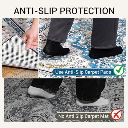 Non Slip Rug Pad Gripper for Hardwood Floors, 5x7 FT Anti Slide Rug Underlay, Eco Safe Odor Free, Cushioned Floor Protector, Cut-to-Size Multi-Purpose Pad - size: 5' x 7' (Rectangular)