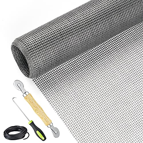 Screen Repair Kit Easy DIY Project 59" x 106" Fiberglass Screen Mesh with Rolling Tool and Screen Retainer Spline Screen Replacement kit for Windows Sliding Doors and Patio Screens (59" x 106", Gray) - color: Gray, size: 59" x 106"