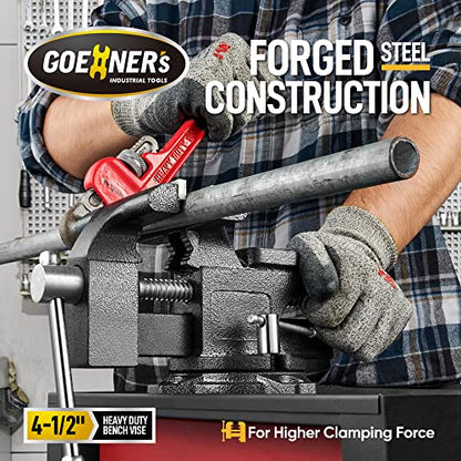 Bench Vise, 4-1/2" Vice for Workbench, Utility Combination Pipe Home Vise with Heavy Duty Forged Steel Construction, Swivel Base Table Vise for Woodworking, Home Workshop Use and DIY Jobs