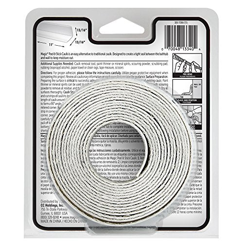 Magic Tub and Wall Peel and Caulk Strip - Create a Tight Seal Between the Bathtub and Wall to Keep Moisture Out - 1-5/8 Inch by 11 Feet - White - size: 1 Count (Pack of 1)
