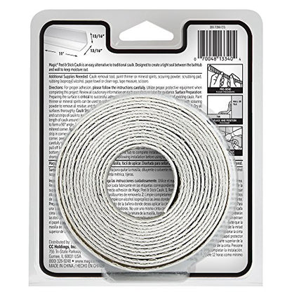 Magic Tub and Wall Peel and Caulk Strip - Create a Tight Seal Between the Bathtub and Wall to Keep Moisture Out - 1-5/8 Inch by 11 Feet - White - size: 1 Count (Pack of 1)