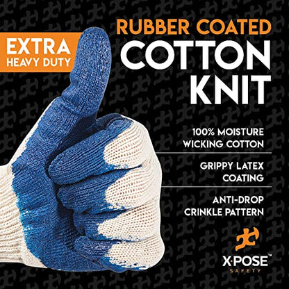 Xpose Safety Red & Blue Palm Work Gloves – Latex-Coated Knit Grip Safety Gloves for Construction, Electricians, & General Use - color: Blue