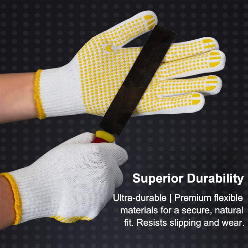 4 Pairs Safety Work Gloves for Men Women, Anti-slip Dots Gloves, Breathable Grip Protective Glove for Painter Mechanic Industrial Gardening Construction Warehouse(Blue, Yellow)