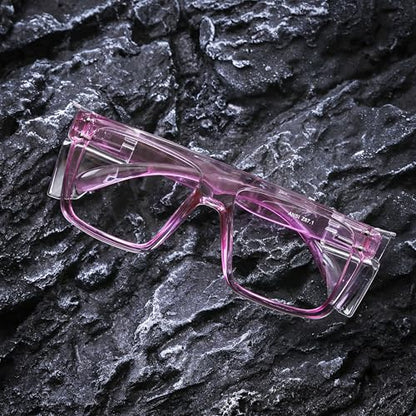 ANSI Z87 Safety Glasses, Photochromic UV400 Blue Light Blocking, Impact Resistant Work Glasses for Construction - color: Clear Purple