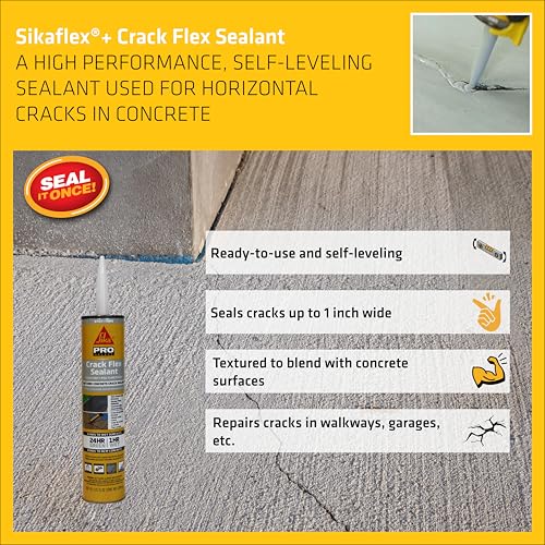 SIKA Sikaflex Crack Flex Sealant, Gray, High-Performance Textured Polyurethane, Self-Leveling, Waterproof Sealant for Horizontal Cracks Up to 1 in Wide, 10.1 fl oz, - size: Pack of 1