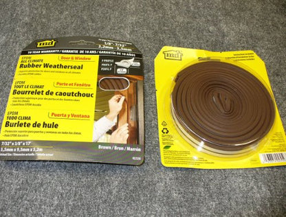 All Weather EPDM Rubber weatherstripping, P Seal Door Seal - MD Building Products 02550 (Pack of 2) - color: Brown, size: 7/32 in. x 3/8 in. (Pack of 2)