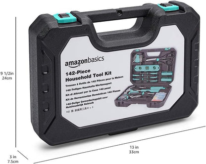 Amazon Basics 142-Piece Household Tool Kit for Home Repair, Hand Tools with Storage Case, 13.39 x 9.25 x 2.95 inch, Turquoise - color: Turquoise
