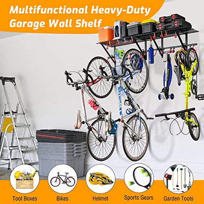 PLKOW Garage Wall Shelving 1 Pack Includes 2 Bike Hooks, Wall Shelves Garage Organizer with Vertical Bike Hanger, Powder Coated Steel (1 Pack) - size: 1-pack