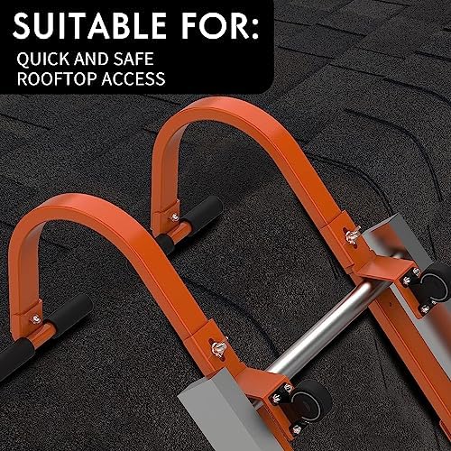 Roof Ladder Hook, 2 Pack Ladder Stabilizer, Heavy Duty Steel 500 Lbs Weight Ratin, Roof Ridge Extension with Wheel for Safe and Easy Access - color: Orange-Steel-Ladder Hook