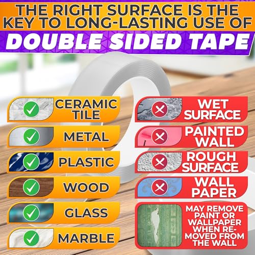 Heavy Duty Double Sided Tape – Clear Two Sided Tape Heavy Duty 9.84 Ft × 1.2" Wide – Weather Resistant Adhesive for Plastic, Wood, Glass, Metal & Marble, Suitable for Arts, Crafts & Gift Wrapping - size: 9.84 ft × 1.2 in - Standard