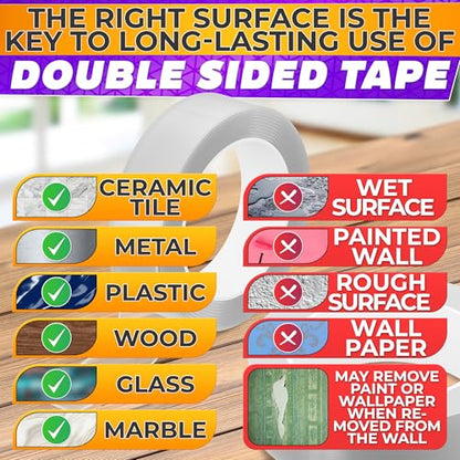 Heavy Duty Double Sided Tape – Clear Two Sided Tape Heavy Duty 9.84 Ft × 1.2" Wide – Weather Resistant Adhesive for Plastic, Wood, Glass, Metal & Marble, Suitable for Arts, Crafts & Gift Wrapping - size: 9.84 ft × 1.2 in - Standard