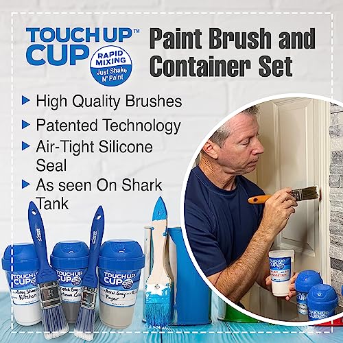 Touch Up Cup Paint Storage Containers and Paint Brushes for Touch Ups, Home Improvement, 3 Plastic Painting Cups with Lids, 2 Brushes, As Seen On Shark Tank Products - style: 3 Cups + 2 Brushes